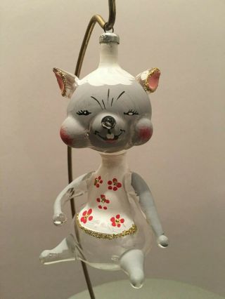 Laved Cat Italian Glass Ornament Made In Italy Rare Vintage