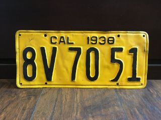 1938 California License Plate Tag Vintage Antique Ford Chevy Man Cave Plymouth