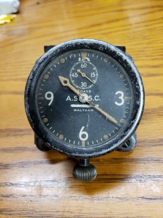 Vintage Waltham A.  S.  S.  C.  8 Days Military Aircraft Cockpit Clock Rare Winding