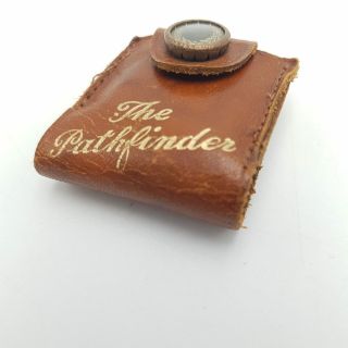 The Pathfinder Vintage 1920s Small Brass Pocket Compass In Leather Pouch 4cm.