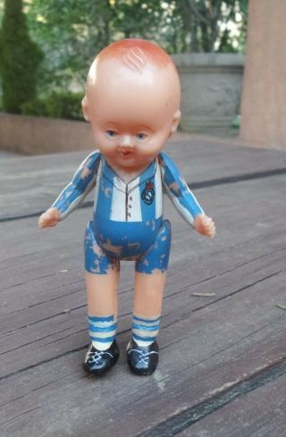 Vintage Rare Small Boy Doll Celluloid/light Plastic Argentina Soccer Uniform