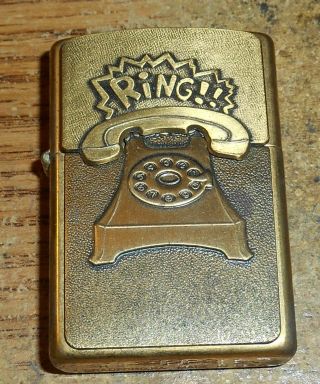 1999 Zippo Telephone Phone Ring Hello? Full Size Brass Lighter/rare