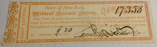 Over 200 Years Old,  1815 Antique Ny State Medical Science Lottery Ticket.