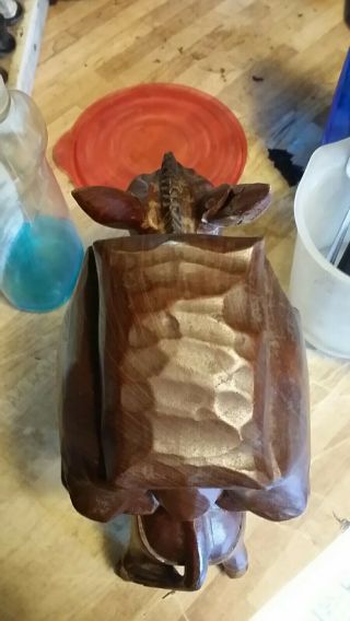 Wood Sculpture Signed Jose J.  PINAL Mexico Signed Carved Back Pack Loaded Donkey 3