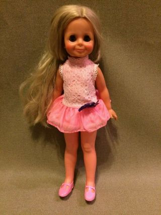 Vintage 1969 Ideal Crissy Velvet Growing Hair Doll 15 " Pink Dress
