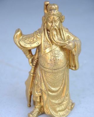 Old Chinese Folk Copper Hand - Carved Guan Yu Hold Knife Warrior Statue B02