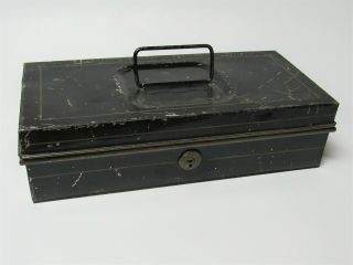 Vintage Antique Black Metal Lock Box Cash Document Deed Box - No Key