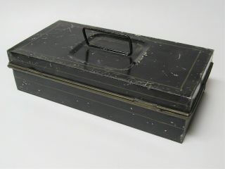 Vintage Antique Black Metal Lock Box Cash Document Deed Box - No Key 2