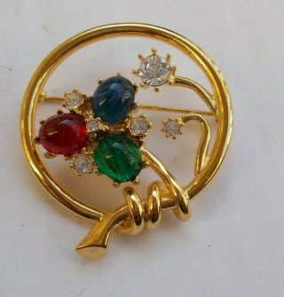 Rare Vintage Joan Rivers Rhinestone Tree Branches Circular Brooch Colors Jewelry