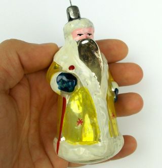 Rare Old Vintage Russian Ussr Silver Glass Christmas Tree Ornament Santa Claus