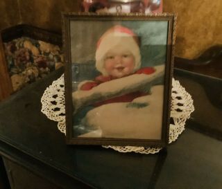 Lovely Vintage Framed 7x9 A Lambert Product Christmas Baby Print