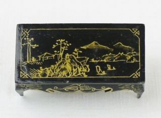 Dollhouse Miniature Black Lacquer Coffee Table Gold Design Vintage