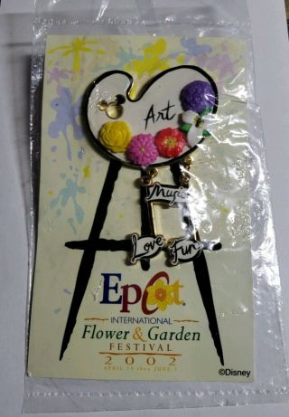 Disney Pin Epcot Flower Garden 2002 Art Music Love Fun Easel Card Rare