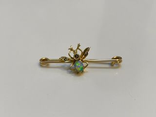Antique Victorian 9ct Gold & Silver Gilt Opal,  Seed Pearl Insect,  Bee Brooch C1890