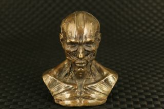 Unique Chinese Old Bronze Carved Skull Man Statue Figure Collectable