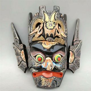 Old Chinese Solid Wood Hand Made Painted Facebook Exorcism Masks