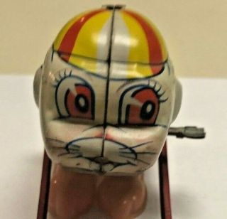 Old Vintage Antique Wind - Up Tin Toy Rabbit Skier Late 1950 