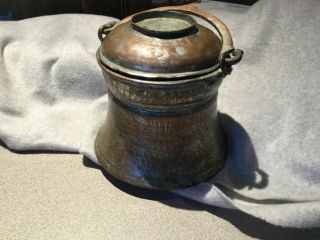 Unusual Rare Antique Bell Shaped Copper Pot,  Vessel W/ Handle & Lid