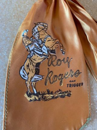 Vintage Roy Rogers And Trigger Silk Scarf With Longhorn Scarf Slide - Rare