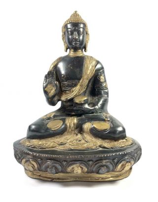 Possibly 19th Century Sino Tibetan Bronze & Brass Overlay Figure Of Guanyin 18cm