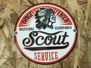 Vintage Indian Motorcycles Scout Service Porcelain Enamel Sign 8 " Gas Oil Rare