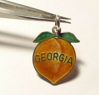 Rare Vintage Georgia Peach Guilloche Enamel Sterling Silver Charm Pendant