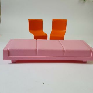 Vintage 1973 Mattel Barbie Townhouse Furniture Light Pink BED and Orange chairs 2