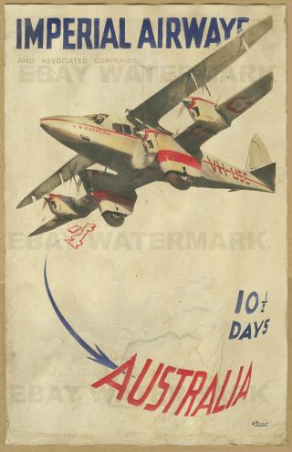 1935 Imperial Airways Australia Travel Poster 11 X 17 Aviation Albert Brenet