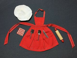 1960s Vintage Barbie - Q Fashion Pak Apron - Pot Holder - Rolling Pin - Chef 