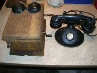 Antique Western Electric Oak Wood Wall Desk Pedestal Telephone Phone