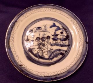 ANTIQUE CHINESE 18th 19th CEN EXPORT Canton BLUE & WHITE PORCELAIN DISH PLATE 2