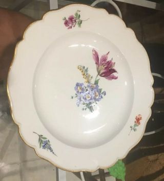 Early Meissen China Plate Flowers 9 1/2 Inches Round Rare
