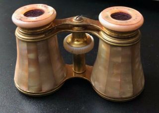 Antique Mother Of Pearl French Opera Glasses/binoculars With Case