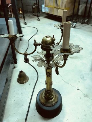 Victorian 3 Arm Gas Newel Post/Table Lamp Brass for Restoration/Parts 3