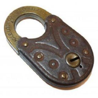 Antique Cast Iron & Brass Eagle Lock Co.  4 Lever Padlock - No Key