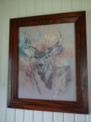 Vintage K.  Maroon 1978 Silent Buck Deer Print - Wood Frame - 24 1/2 X 20 1/2