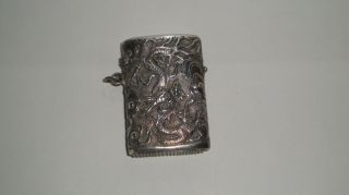 Rare Antique Solid Silver Hallmarked Embossed Chinese Dragon Vesta Case