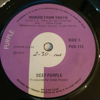 Deep Purple Woman From Tokyo 7 " Single Rare Zealand Press Pur.  112