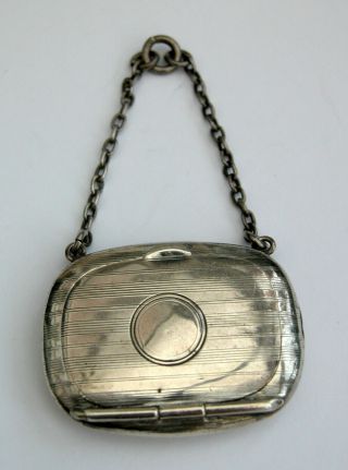 Antique Solid Silver Purse Shape Snuff Or Pill Box For Chatelaine 1919