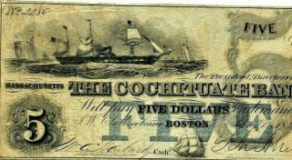$5 (ships Ahoy) " Cochituate Bank " (boston) $5 " Cochituate Bank " Note Rare