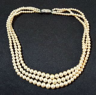Imitation Pearl Vintage Art Deco Antique Three Strand Necklace