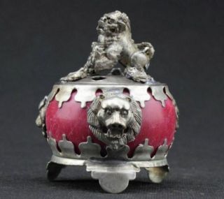 Gorgeous Decorated Vintage Handwork Jade Armored Carving Lion Incense Burner