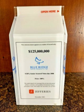 Rare 2003 Jefferies Group Lucite Tombstone Blue Ridge Paper Products Deal Toy