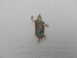 Vintage Siam Sterling Silver Brooch Siam Lady Dancer In Costume With Enamel