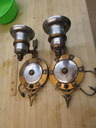 Unique Vintage Pair Wall Sconce,  Lamps Chrome Brass Masculine,  Military Nautical?