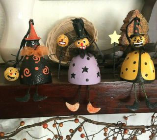 6 Rare Vintage Primitive Halloween Ornaments Decorations Handpainted