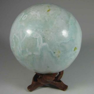 2.  9 " Rare Natural Blue Aragonite Sphere W/ Stand - Congo,  Africa - 75mm - 1.  3 Lb