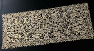 Exceptional Rare Elaborate Grey/Beige Needle Lace Set: Eight Placemats & Runner 2