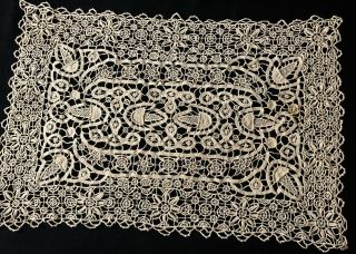 Exceptional Rare Elaborate Grey/Beige Needle Lace Set: Eight Placemats & Runner 3