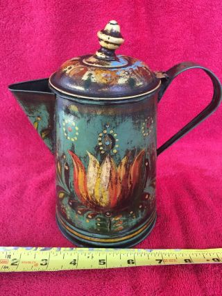 Peter Ompir Folk Art Toleware Hand Painted Coffee Or Tea Pot Watering Can Flower
